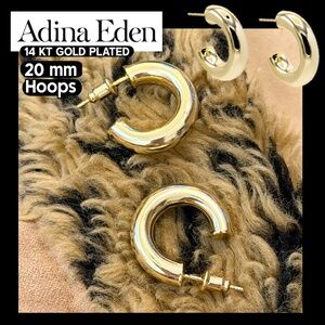 Adina Eden HOOP Earrings🩷14 KT GOLD PLATED 20 mm PIERCED POST Lightweight NWOT